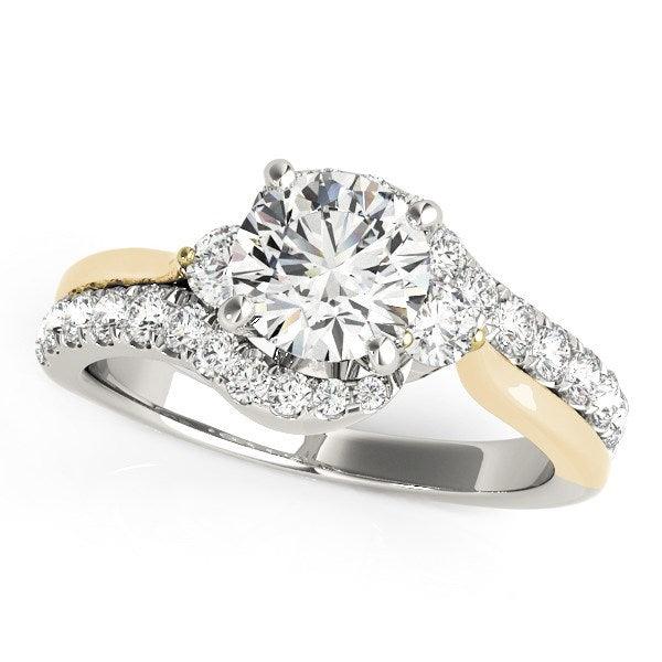 14k White And Yellow Gold Round Bypass Diamond Engagement Ring (1 1/2 cttw) - Ellie Belle