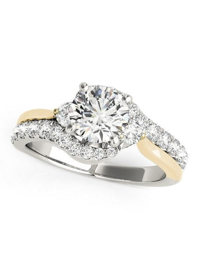 14k White And Yellow Gold Round Bypass Diamond Engagement Ring (1 1/2 cttw) - Ellie Belle