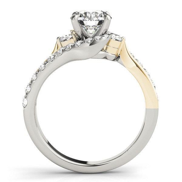 14k White And Yellow Gold Round Bypass Diamond Engagement Ring (1 1/2 cttw) - Ellie Belle