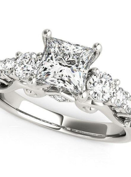 14k White Gold 3 Stone Antique Design Diamond Engagement Ring (1 3/4 cttw) - Ellie Belle