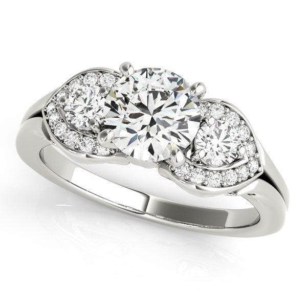 14k White Gold 3 Stone Antique Style Diamond Engagement Ring (1 3/8 cttw) - Ellie Belle