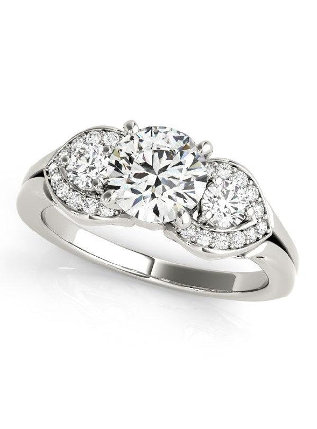 14k White Gold 3 Stone Antique Style Diamond Engagement Ring (1 3/8 cttw) - Ellie Belle