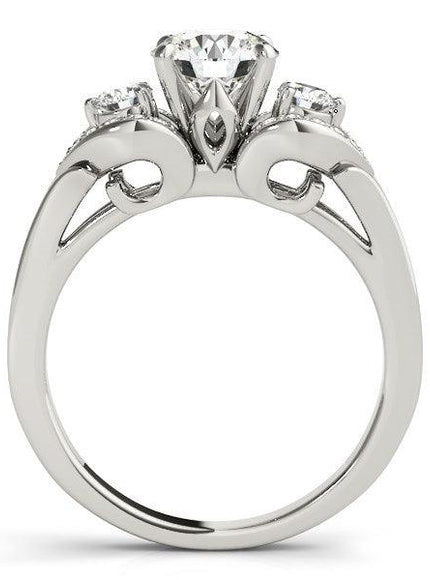 14k White Gold 3 Stone Antique Style Diamond Engagement Ring (1 3/8 cttw) - Ellie Belle