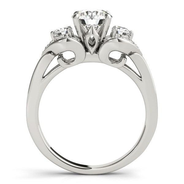 14k White Gold 3 Stone Antique Style Diamond Engagement Ring (1 3/8 cttw) - Ellie Belle