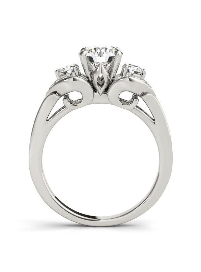 14k White Gold 3 Stone Antique Style Diamond Engagement Ring (1 3/8 cttw) - Ellie Belle