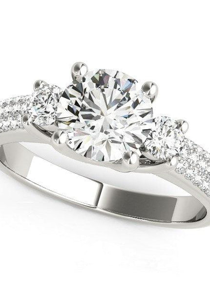 14k White Gold 3 Stone Pave Set Band Diamond Engagement Ring (1 7/8 cttw) - Ellie Belle