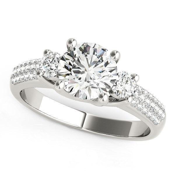 14k White Gold 3 Stone Pave Set Band Diamond Engagement Ring (1 7/8 cttw) - Ellie Belle