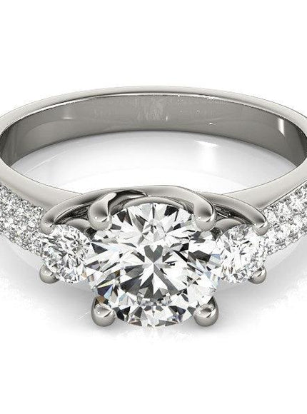 14k White Gold 3 Stone Pave Set Band Diamond Engagement Ring (1 7/8 cttw) - Ellie Belle