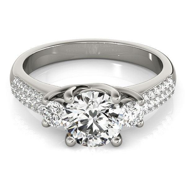 14k White Gold 3 Stone Pave Set Band Diamond Engagement Ring (1 7/8 cttw) - Ellie Belle