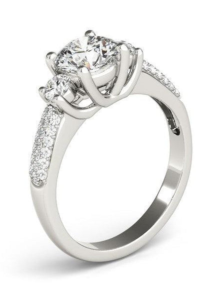 14k White Gold 3 Stone Pave Set Band Diamond Engagement Ring (1 7/8 cttw) - Ellie Belle