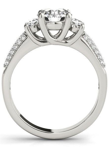 14k White Gold 3 Stone Pave Set Band Diamond Engagement Ring (1 7/8 cttw) - Ellie Belle