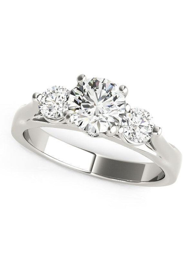 14k White Gold 3 Stone Prong Setting Diamond Engagement Ring (1 3/8 cttw) - Ellie Belle