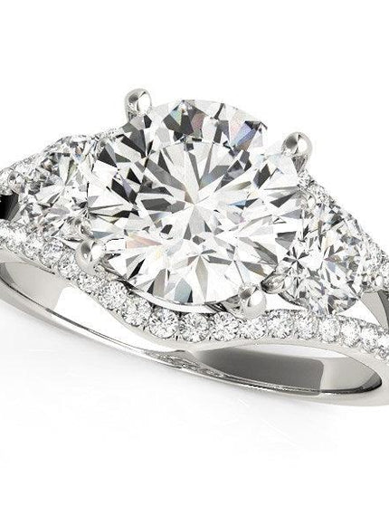 14k White Gold 3 Stone Split Pave Shank Diamond Engagement Ring (2 3/4 cttw) - Ellie Belle