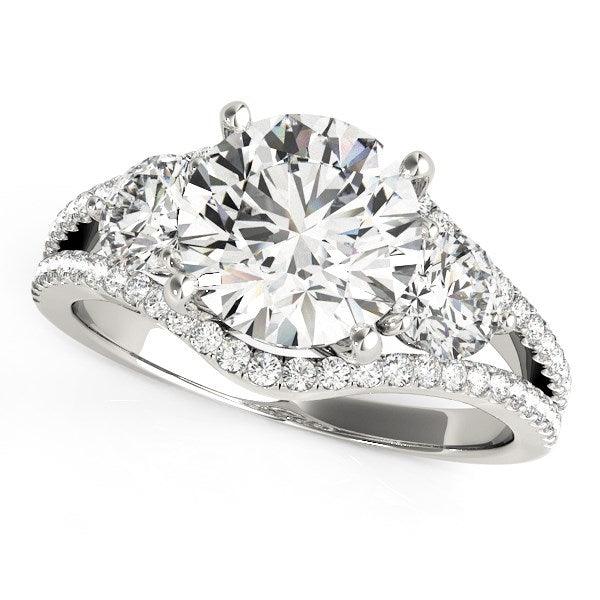 14k White Gold 3 Stone Split Pave Shank Diamond Engagement Ring (2 3/4 cttw) - Ellie Belle