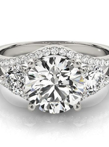 14k White Gold 3 Stone Split Pave Shank Diamond Engagement Ring (2 3/4 cttw) - Ellie Belle