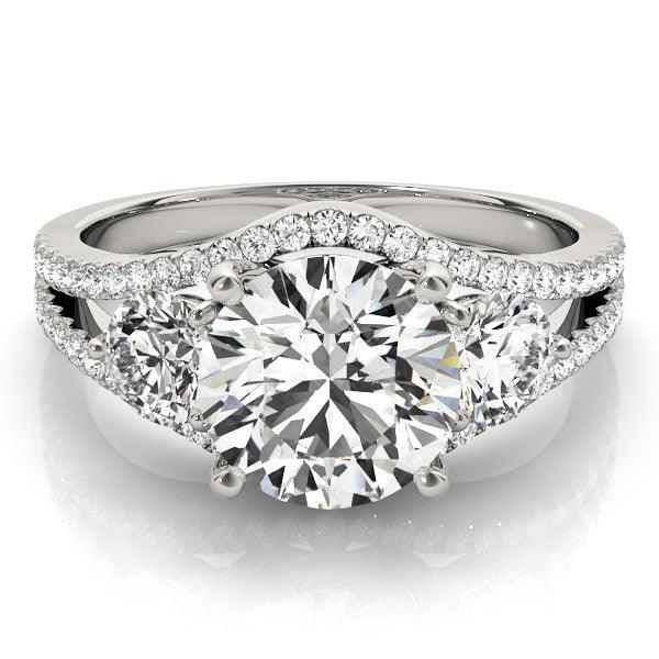 14k White Gold 3 Stone Split Pave Shank Diamond Engagement Ring (2 3/4 cttw) - Ellie Belle