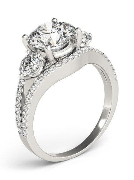 14k White Gold 3 Stone Split Pave Shank Diamond Engagement Ring (2 3/4 cttw) - Ellie Belle