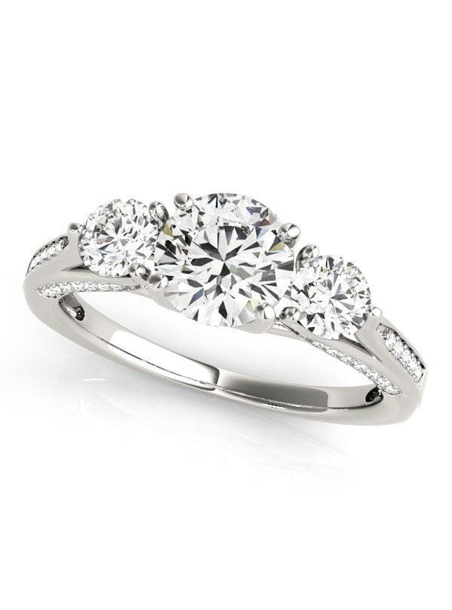 14k White Gold 3 Stone Style Round Diamond Engagement Ring (1 3/4 cttw) - Ellie Belle