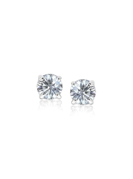 14k White Gold 3mm Faceted White Cubic Zirconia Stud Earrings - Ellie Belle