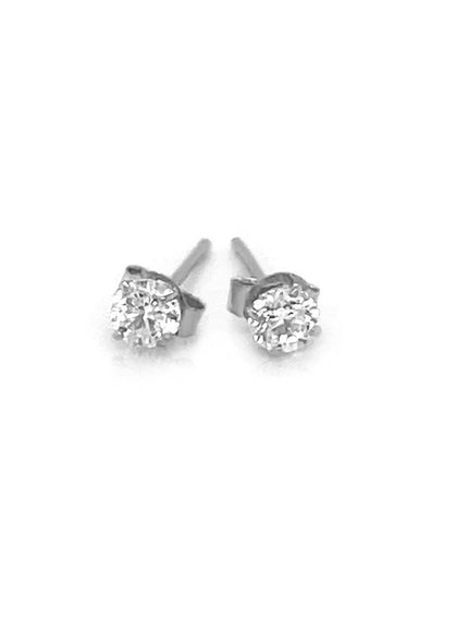 14k White Gold 3mm Faceted White Cubic Zirconia Stud Earrings - Ellie Belle