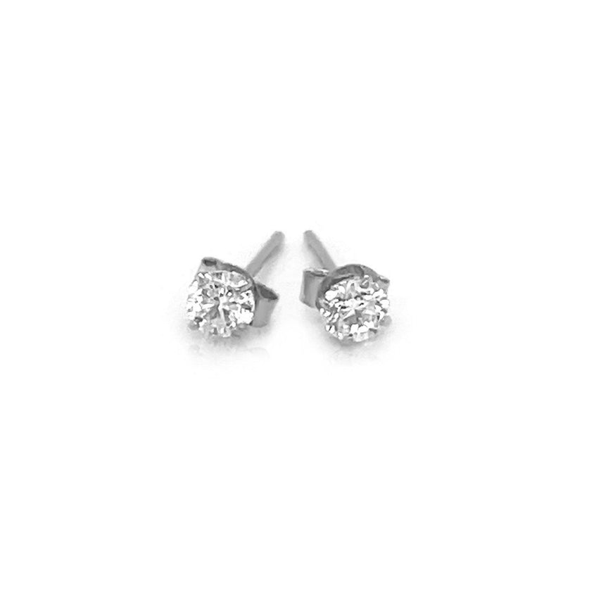 14k White Gold 3mm Faceted White Cubic Zirconia Stud Earrings - Ellie Belle