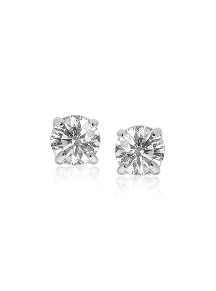 14k White Gold 4mm Faceted White Cubic Zirconia Stud Earrings - Ellie Belle