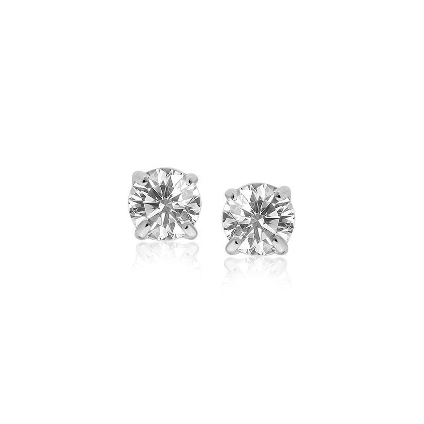 14k White Gold 4mm Faceted White Cubic Zirconia Stud Earrings - Ellie Belle