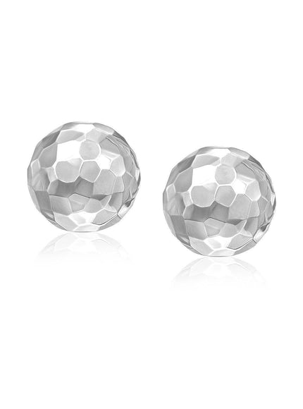 14k White Gold 7mm Round Faceted Style Stud Earrings - Ellie Belle