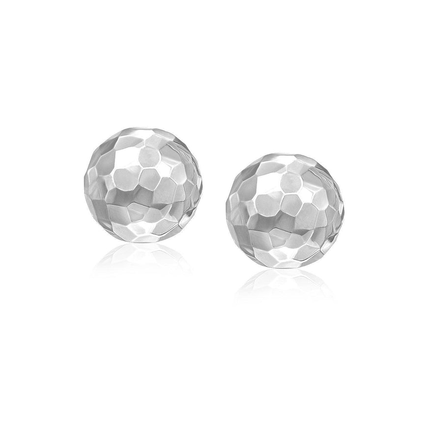 14k White Gold 7mm Round Faceted Style Stud Earrings - Ellie Belle