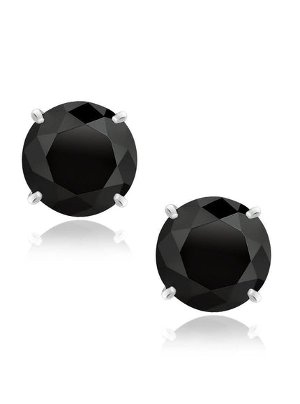 14k White Gold 8.0mm Round Black CZ Stud Earrings - Ellie Belle