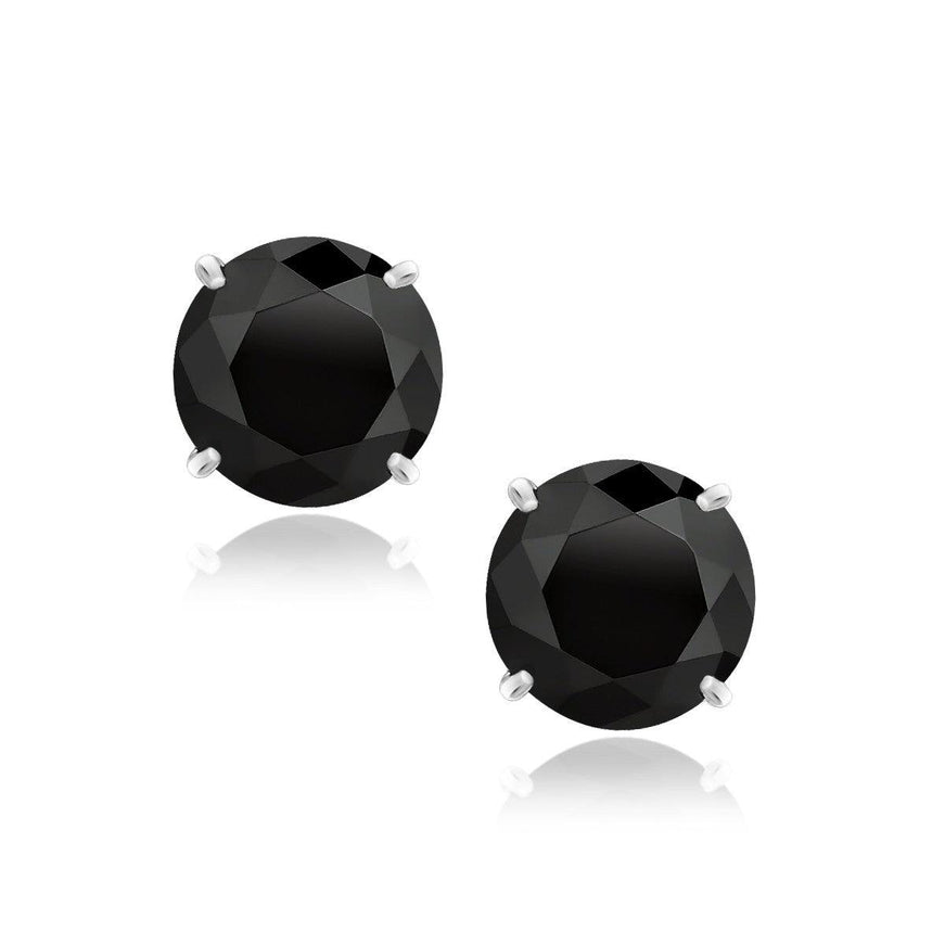 14k White Gold 8.0mm Round Black CZ Stud Earrings - Ellie Belle