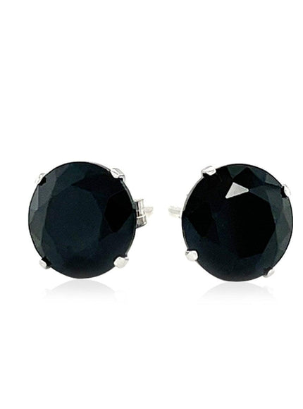 14k White Gold 8.0mm Round Black CZ Stud Earrings - Ellie Belle