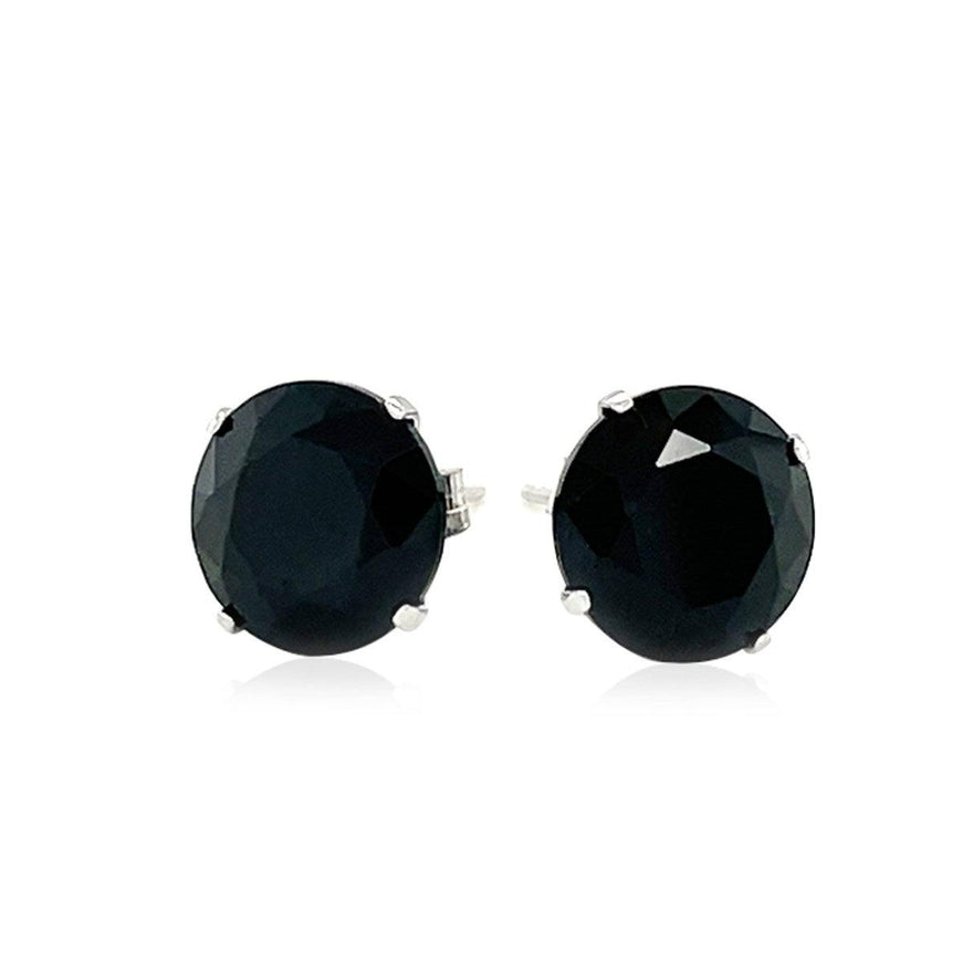 14k White Gold 8.0mm Round Black CZ Stud Earrings - Ellie Belle