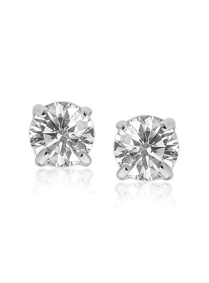 14k White Gold 8.0mm Round CZ Stud Earrings - Ellie Belle