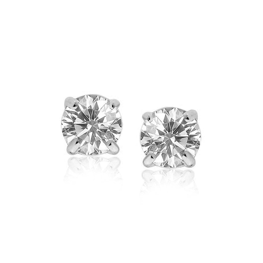 14k White Gold 8.0mm Round CZ Stud Earrings - Ellie Belle