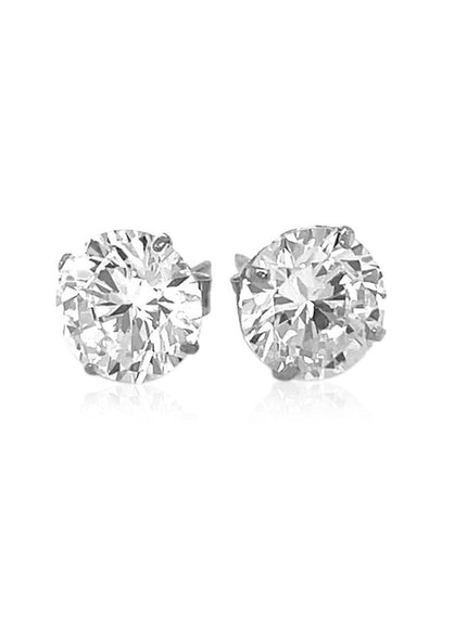 14k White Gold 8.0mm Round CZ Stud Earrings - Ellie Belle