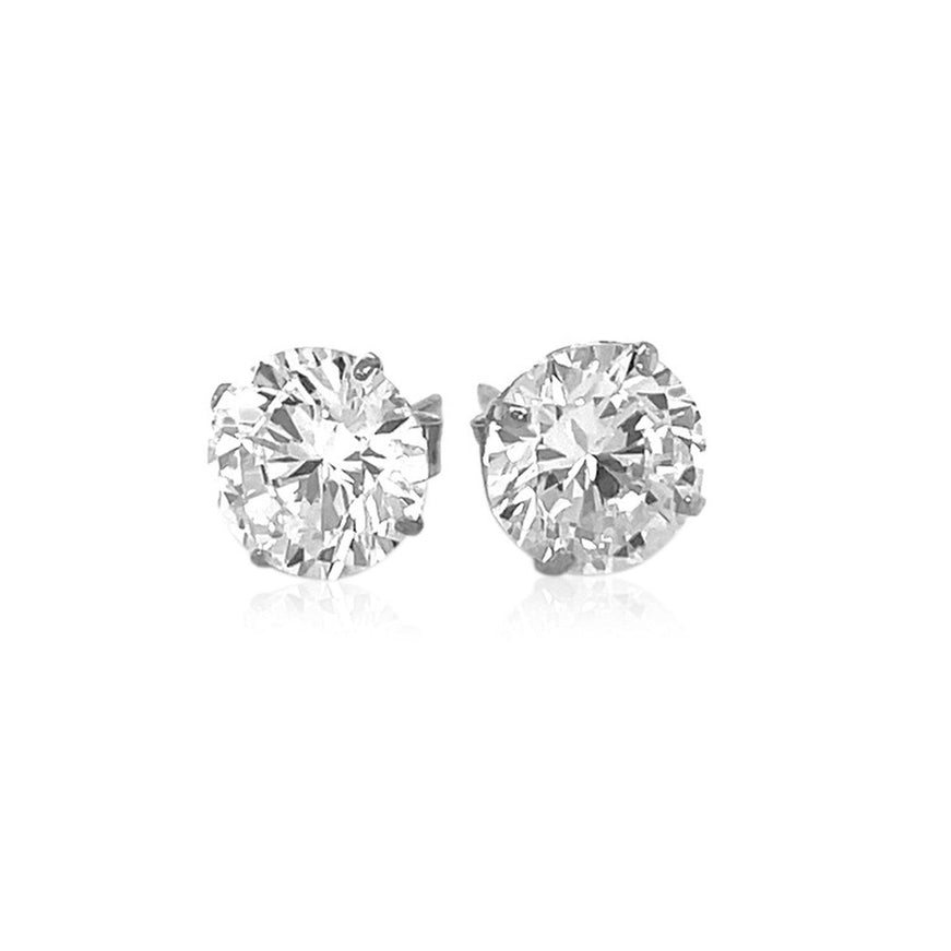 14k White Gold 8.0mm Round CZ Stud Earrings - Ellie Belle