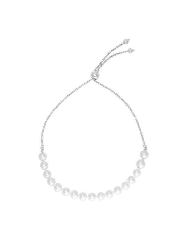 14k White Gold Adjustable Friendship Bracelet with Pearls - Ellie Belle