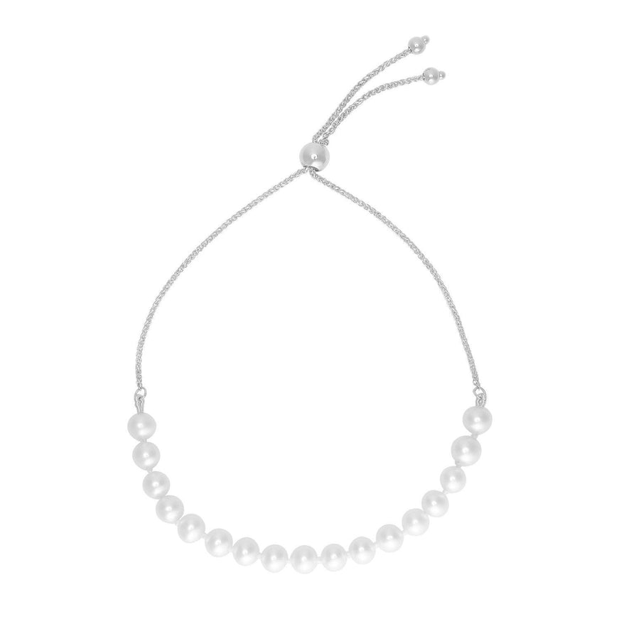 14k White Gold Adjustable Friendship Bracelet with Pearls - Ellie Belle