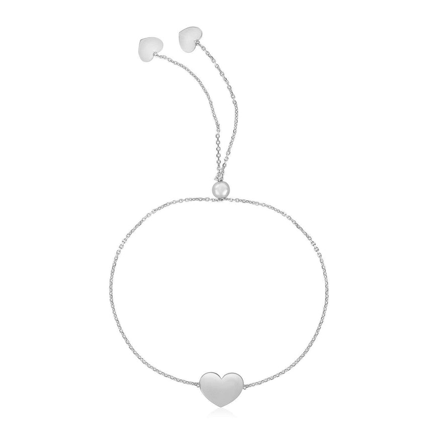 14k White Gold Adjustable Heart Bracelet - Ellie Belle