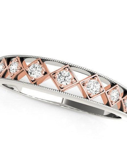 14k White Gold And Rose Gold Unique Diamond Wedding Band (1/10 cttw) - Ellie Belle