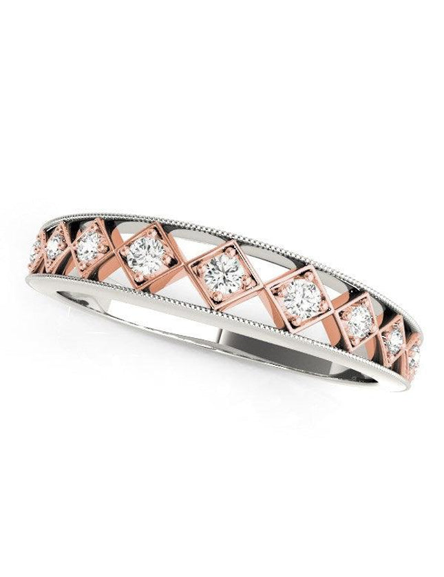 14k White Gold And Rose Gold Unique Diamond Wedding Band (1/10 cttw) - Ellie Belle