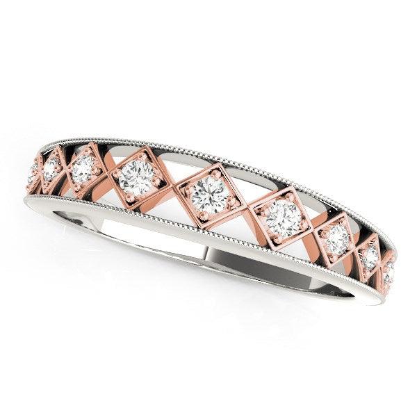 14k White Gold And Rose Gold Unique Diamond Wedding Band (1/10 cttw) - Ellie Belle