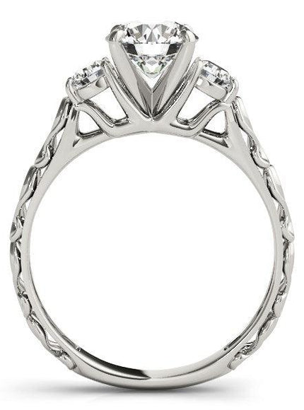 14k White Gold Antique Design 3 Stone Diamond Engagement Ring (1 3/4 cttw) - Ellie Belle