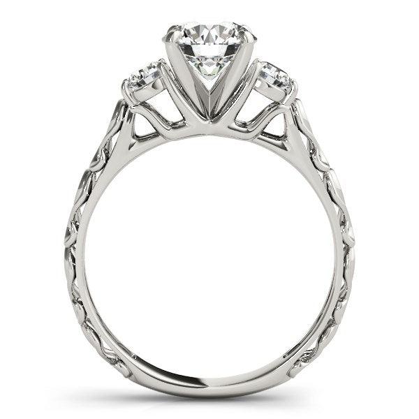 14k White Gold Antique Design 3 Stone Diamond Engagement Ring (1 3/4 cttw) - Ellie Belle