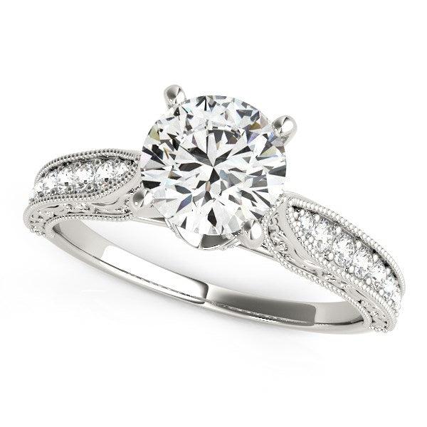 14k White Gold Antique Design Diamond Engagement Ring (1 5/8 cttw) - Ellie Belle