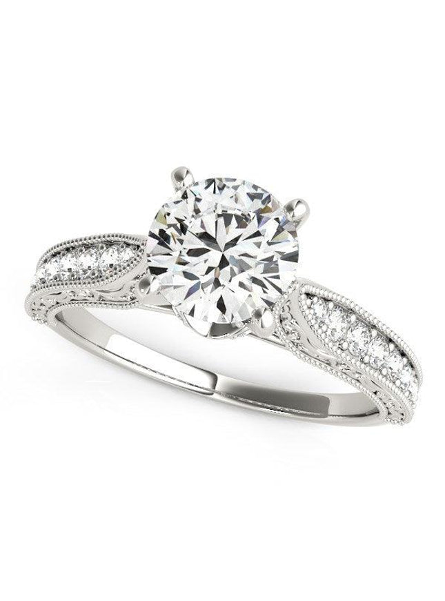 14k White Gold Antique Design Diamond Engagement Ring (1 5/8 cttw) - Ellie Belle