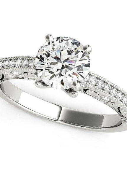 14k White Gold Antique Pronged Round Diamond Engagement Ring (1 1/8 cttw) - Ellie Belle
