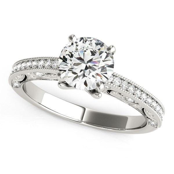 14k White Gold Antique Pronged Round Diamond Engagement Ring (1 1/8 cttw) - Ellie Belle