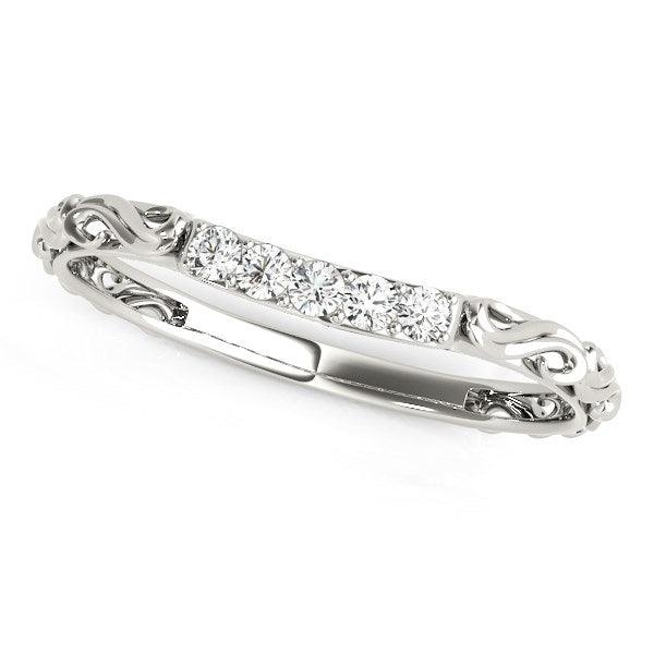 14k White Gold Antique Style Curved Diamond Wedding Band (1/10 cttw) - Ellie Belle